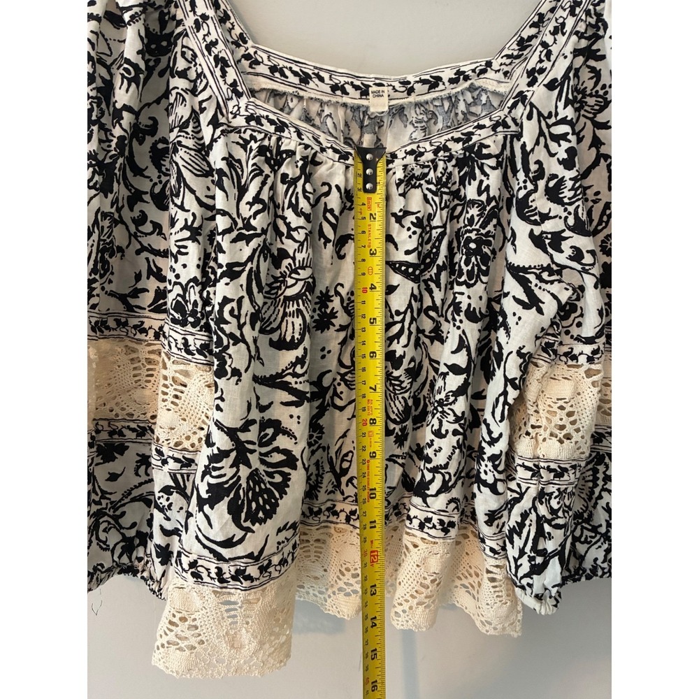Christian Siriano New York Floral Toile Crochet Lace Peasant Blouse Blck White L - Picture 6 of 8